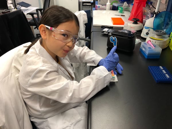 9-year old Mei, daughter of Biomeme co-founder Max Perelman, doing M1 Sample Prep.