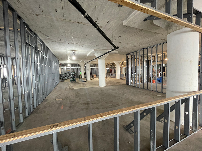 different perspective of metal framing and construction of headquarters